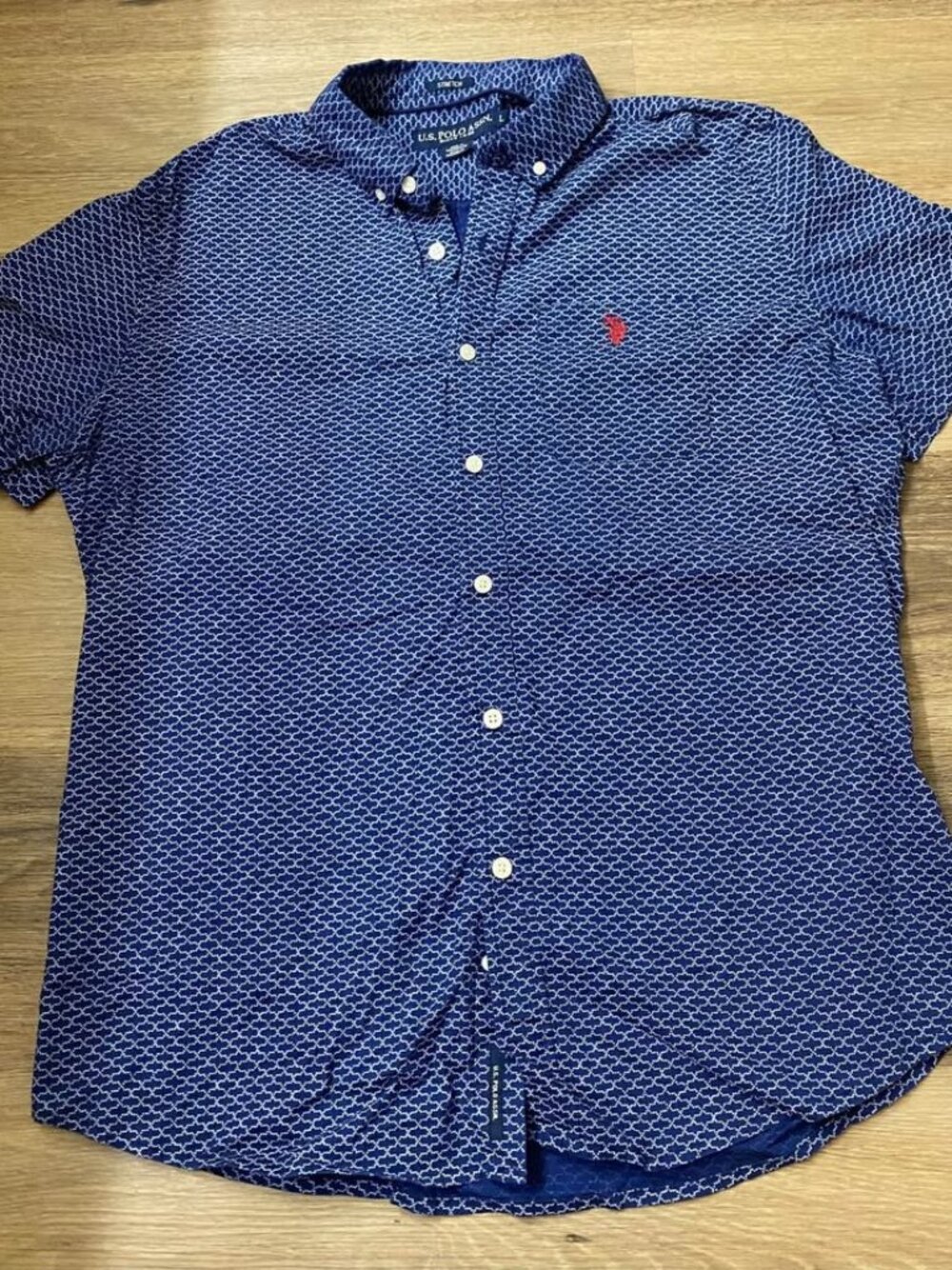 U.S. Polo Assn. Men’s Stretch Woven Button-Up Shirt – Blue Geometric Print –L